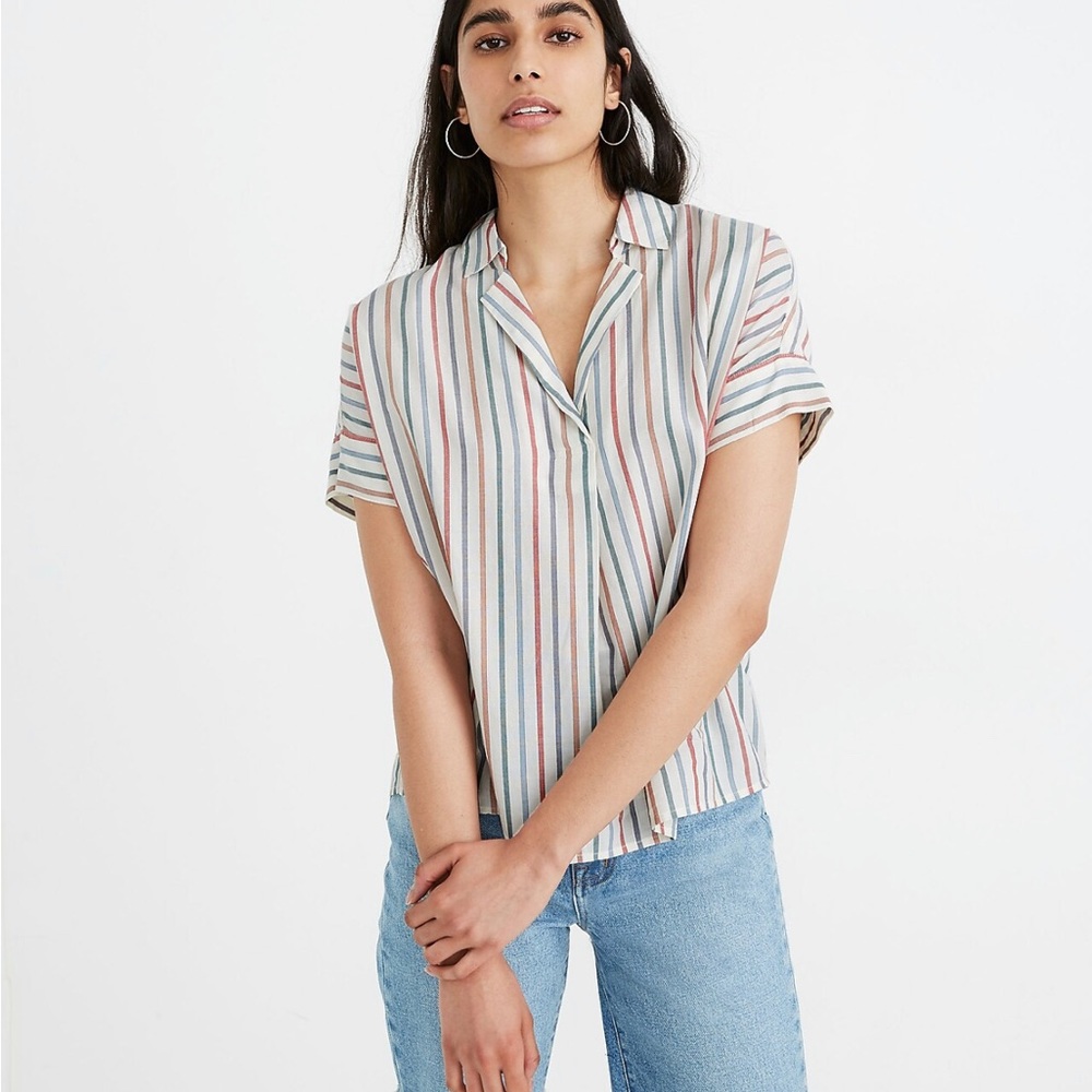 Madewell Park Popover shirt in rainbow stripe - XXS